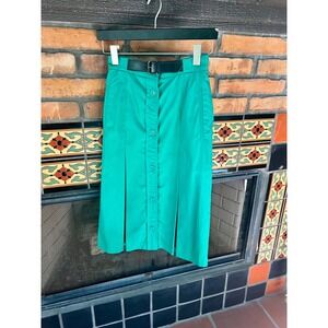 Gucci Vintage Green Cotton Button Front Midi Pencil Skirt  Leather Belt IT 38